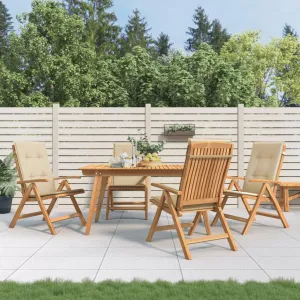 Reclining Patio Chairs with Cushions 4 Pcs Solid Teak Adjustable Foldable Outdoor Lounge Chairs Beige Cushions Comfortable Seating for Patio, Garden, and Beach