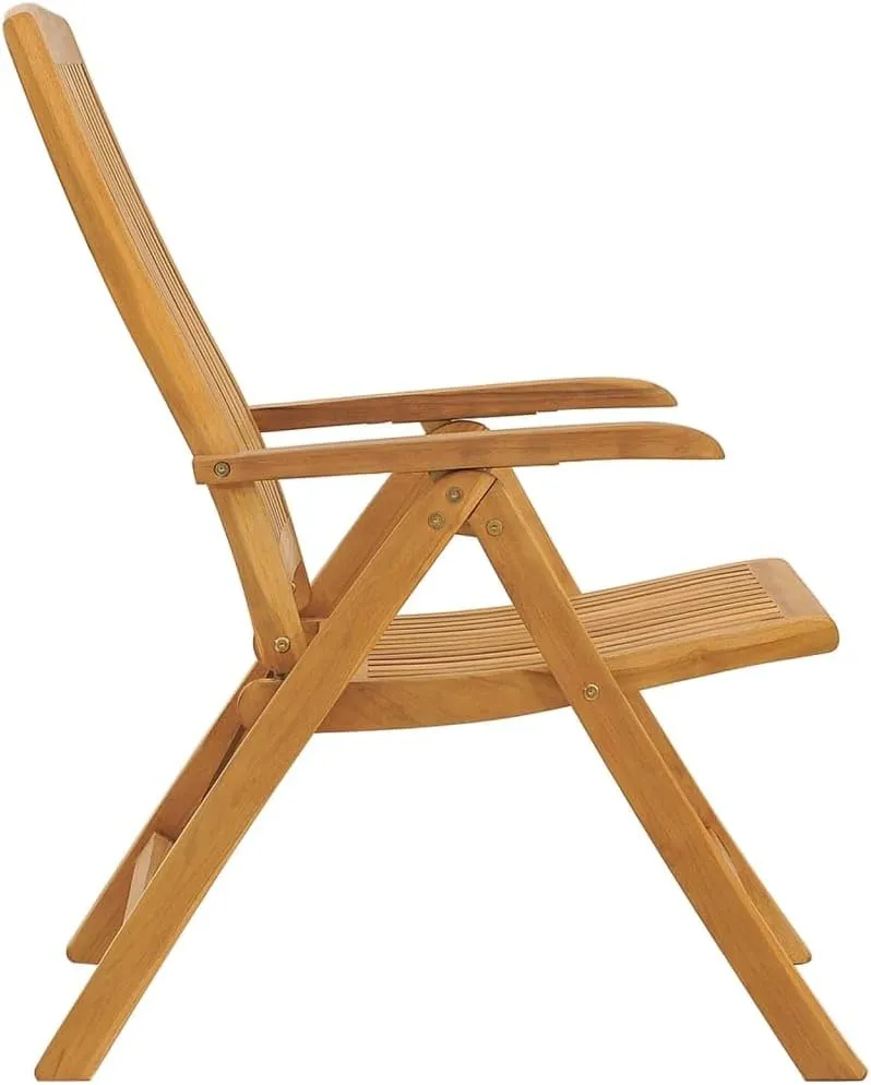 Reclining Patio Chairs with Cushions 4 Pcs Solid Teak Adjustable Foldable Outdoor Lounge Chairs Beige Cushions Comfortable Seating for Patio, Garden, and Beach