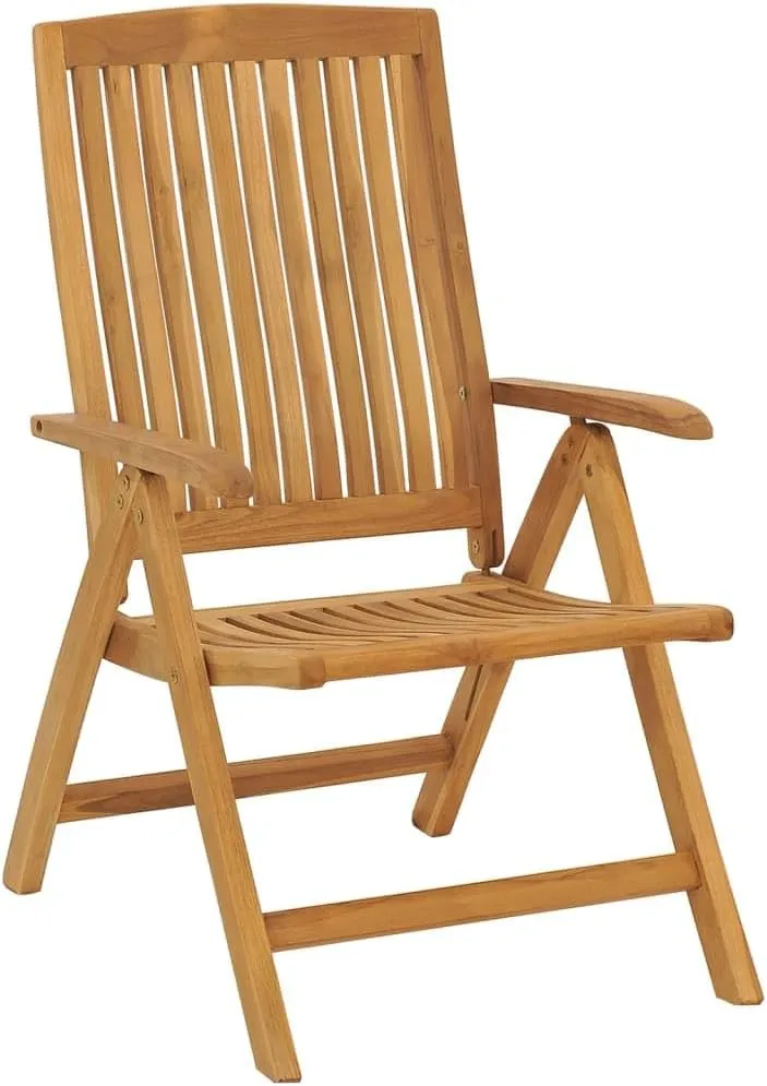Reclining Patio Chairs with Cushions 4 Pcs Solid Teak Adjustable Foldable Outdoor Lounge Chairs Beige Cushions Comfortable Seating for Patio, Garden, and Beach