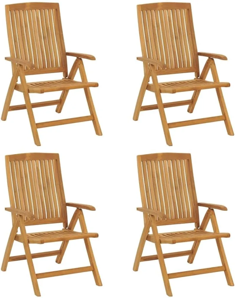 Reclining Patio Chairs with Cushions 4 Pcs Solid Teak Adjustable Foldable Outdoor Lounge Chairs Beige Cushions Comfortable Seating for Patio, Garden, and Beach