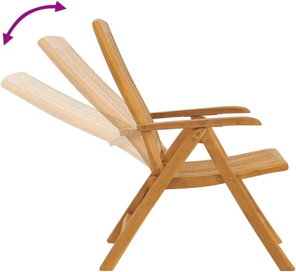 Reclining Patio Chairs with Cushions 4 Pcs Solid Teak Adjustable Foldable Outdoor Lounge Chairs Beige Cushions Comfortable Seating for Patio, Garden, and Beach