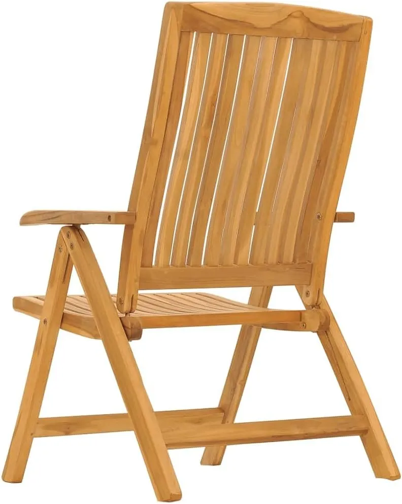 Reclining Patio Chairs with Cushions 4 Pcs Solid Teak Adjustable Foldable Outdoor Lounge Chairs Beige Cushions Comfortable Seating for Patio, Garden, and Beach