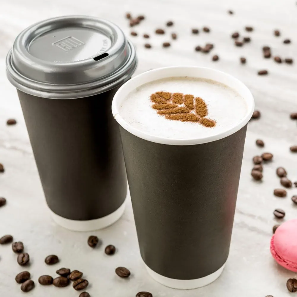 Restaurantware 16 Ounce Disposable Coffee Cups 500 Double Wall Hot Cups For Coffee - Lids Sold Separately Rippled Wall Black Paper Insulated Coffee Cups For Coffee Hot Chocolate Tea And More