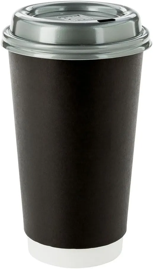 Restaurantware 16 Ounce Disposable Coffee Cups 500 Double Wall Hot Cups For Coffee - Lids Sold Separately Rippled Wall Black Paper Insulated Coffee Cups For Coffee Hot Chocolate Tea And More