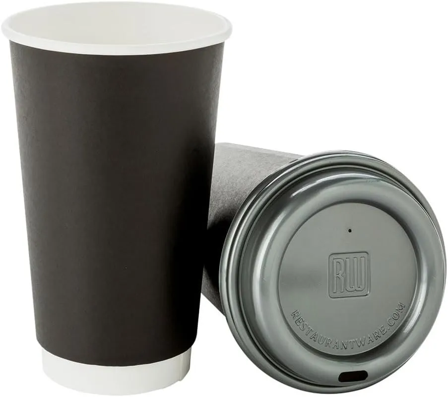Restaurantware 16 Ounce Disposable Coffee Cups 500 Double Wall Hot Cups For Coffee - Lids Sold Separately Rippled Wall Black Paper Insulated Coffee Cups For Coffee Hot Chocolate Tea And More