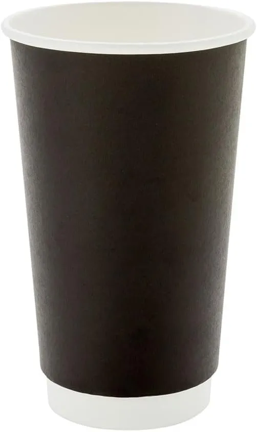 Restaurantware 16 Ounce Disposable Coffee Cups 500 Double Wall Hot Cups For Coffee - Lids Sold Separately Rippled Wall Black Paper Insulated Coffee Cups For Coffee Hot Chocolate Tea And More