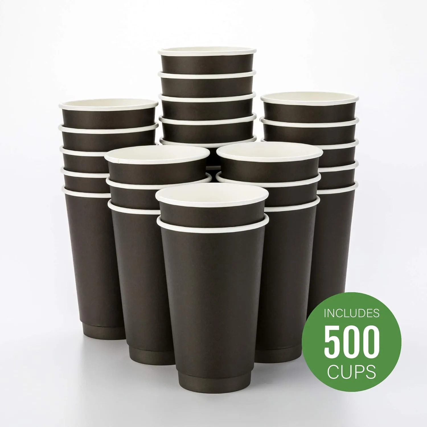 Restaurantware 16 Ounce Disposable Coffee Cups 500 Double Wall Hot Cups For Coffee - Lids Sold Separately Rippled Wall Black Paper Insulated Coffee Cups For Coffee Hot Chocolate Tea And More