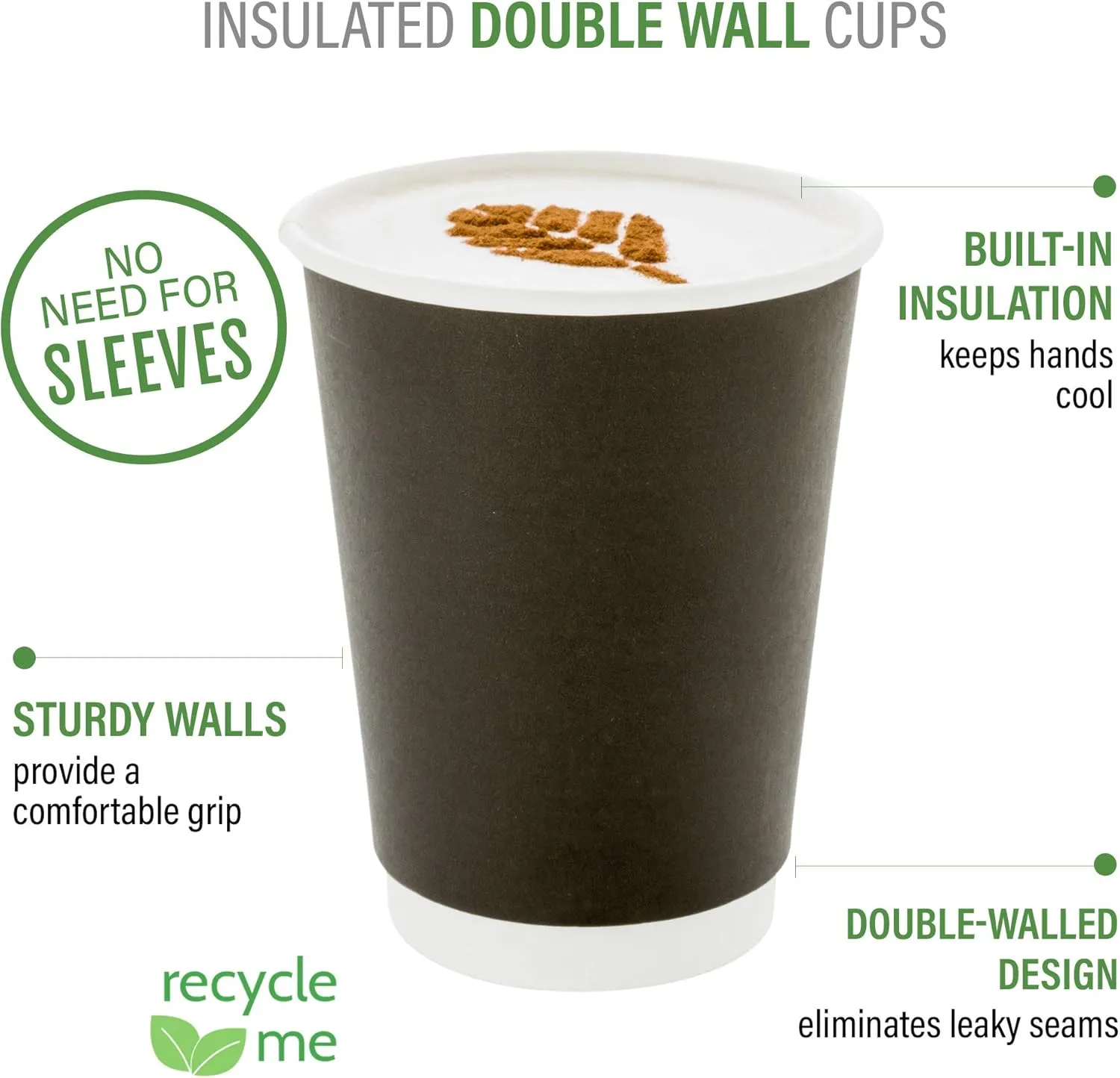 Restaurantware 16 Ounce Disposable Coffee Cups 500 Double Wall Hot Cups For Coffee - Lids Sold Separately Rippled Wall Black Paper Insulated Coffee Cups For Coffee Hot Chocolate Tea And More