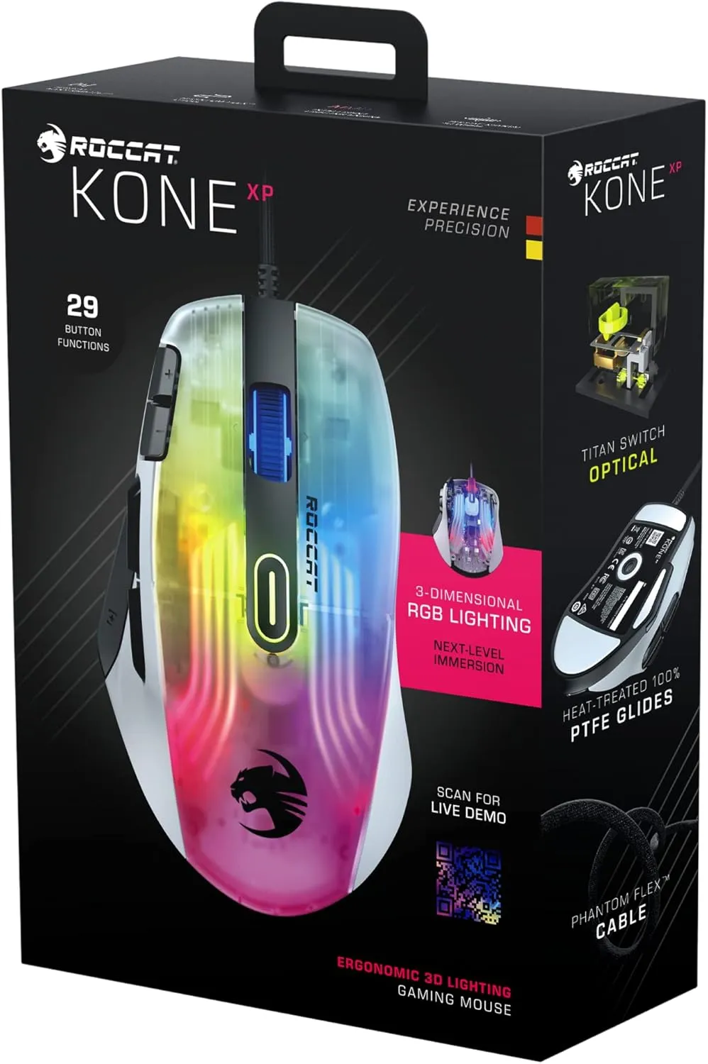 Roccat Kone XP - 3D Lighting Gaming Mouse with 19K DPI Optical Sensor, 4D Krystal Wheel, programmable Button Design & AIMO RGB Lighting, White