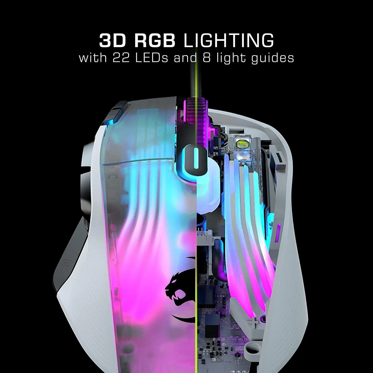Roccat Kone XP - 3D Lighting Gaming Mouse with 19K DPI Optical Sensor, 4D Krystal Wheel, programmable Button Design & AIMO RGB Lighting, White