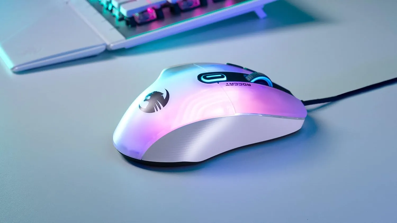 Roccat Kone XP - 3D Lighting Gaming Mouse with 19K DPI Optical Sensor, 4D Krystal Wheel, programmable Button Design & AIMO RGB Lighting, White