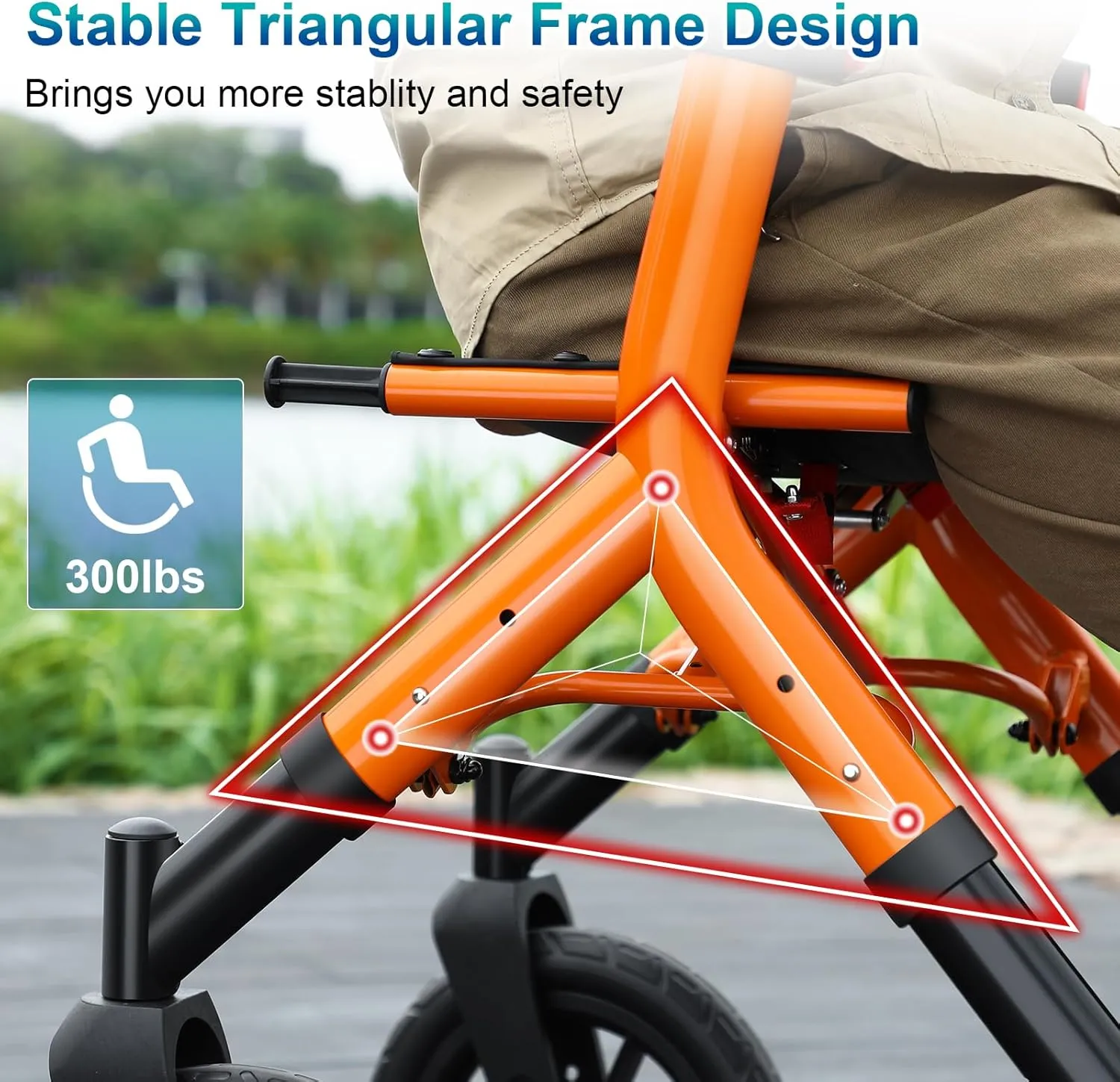Rollator Walker with Seat, Tall Walkers for Seniors, 12" Big Rubber Wheels All Terrain Rollator Walker with Backrest, Built-in Cable, Foldable and Dual Adjustable Height for 5.3-7ft, Orange