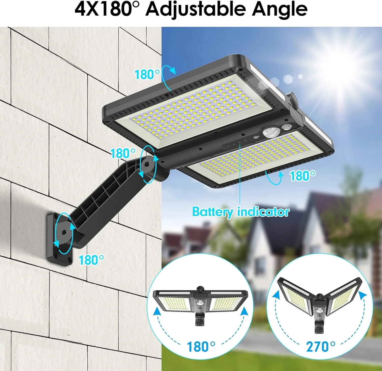 ropelux Solar Outdoor Lights, 6000LM Motion Sensor Outdoor Light Double Big Solar Panels, IP65 Waterproof and 5 Modes, 218LEDs High Brightness Wider Illuminated Area Flood Lights for Garden Street