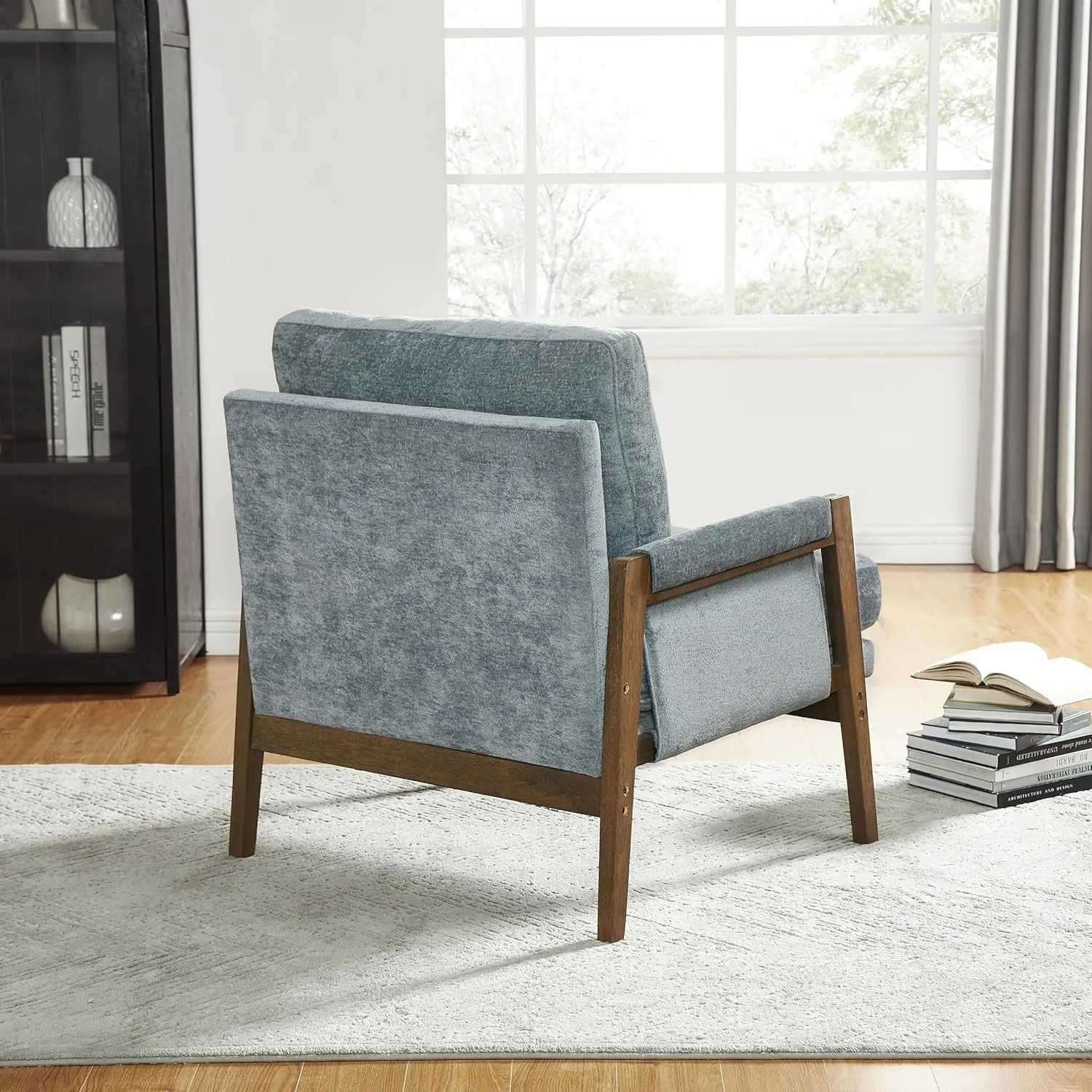 Roundhill Furniture Kelly Mid-Century Modern Velvet Accent Armchair, Blue