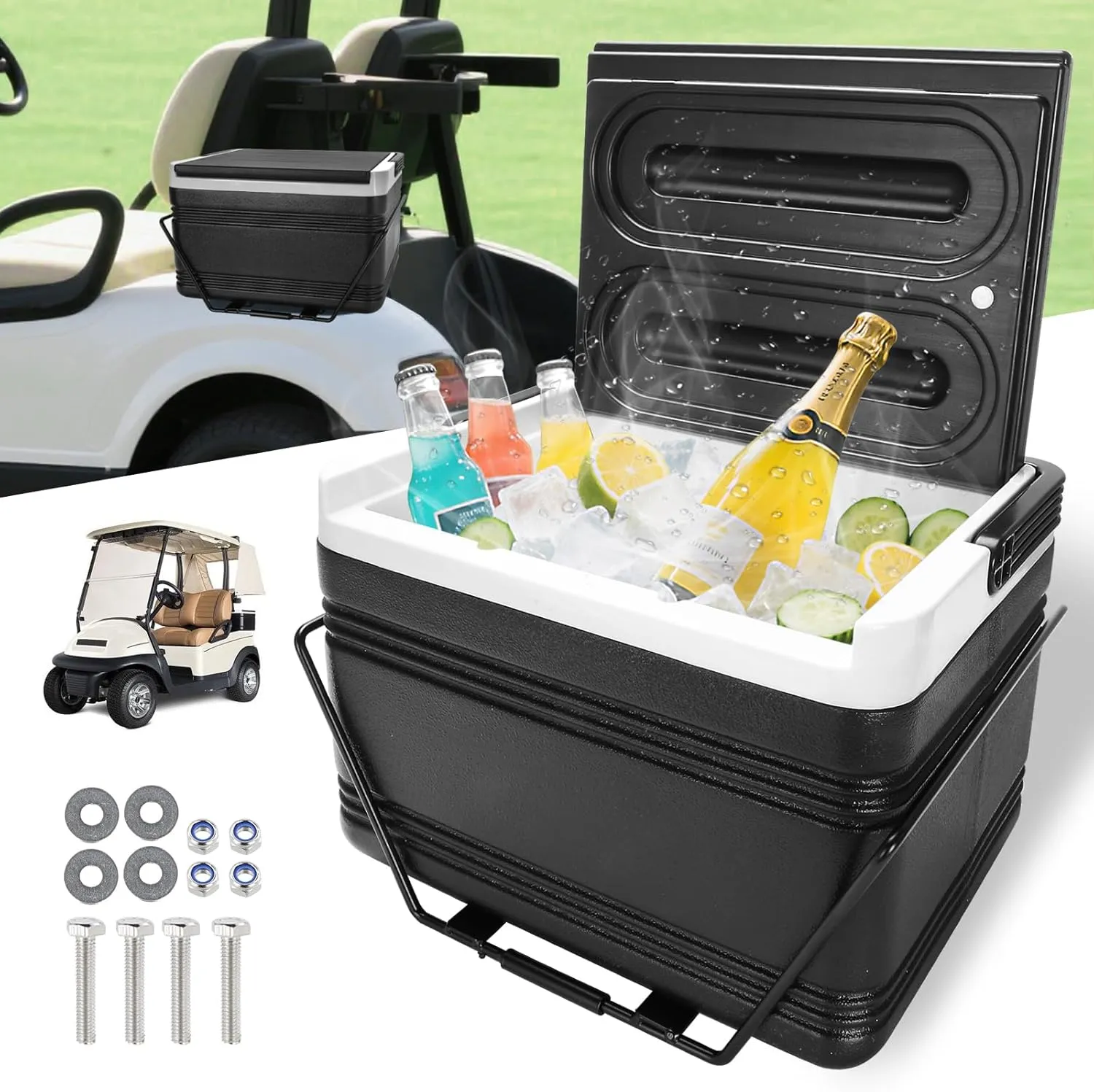 Roykaw Portable Golf Cart Ice Cooler, 8L Ice Box for 48 H Cooling, Chest Box with Mounting Bracket, Compatible with EZGO/Club Car/Yamaha, for Beach, Camping, Fishing