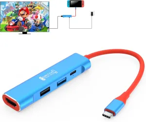 RREAKA Switch Dock for Nintendo Switch OLED, 4 in 1 TV Adapter with 4K HDMI, USB 3.0 Port, Type C 100W Charging, Portable Docking Station for Travel, Samsung Dex S24, MacBook