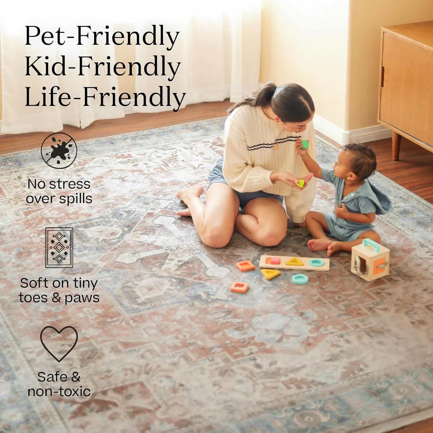 Ruggable Washable 2x10 Runner Rug, Camellia Jade, Premium Rugs for Hallway, Kitchen, Entryway, Living Room, Bedroom, Office with Gripper Non Slip Pad