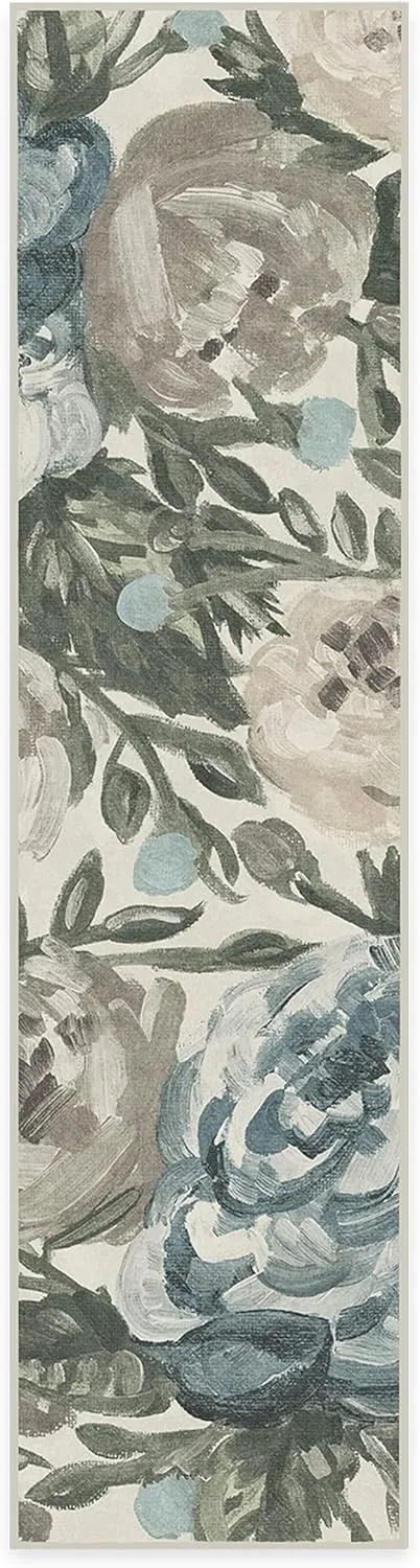 Ruggable Washable 2x10 Runner Rug, Camellia Jade, Premium Rugs for Hallway, Kitchen, Entryway, Living Room, Bedroom, Office with Gripper Non Slip Pad