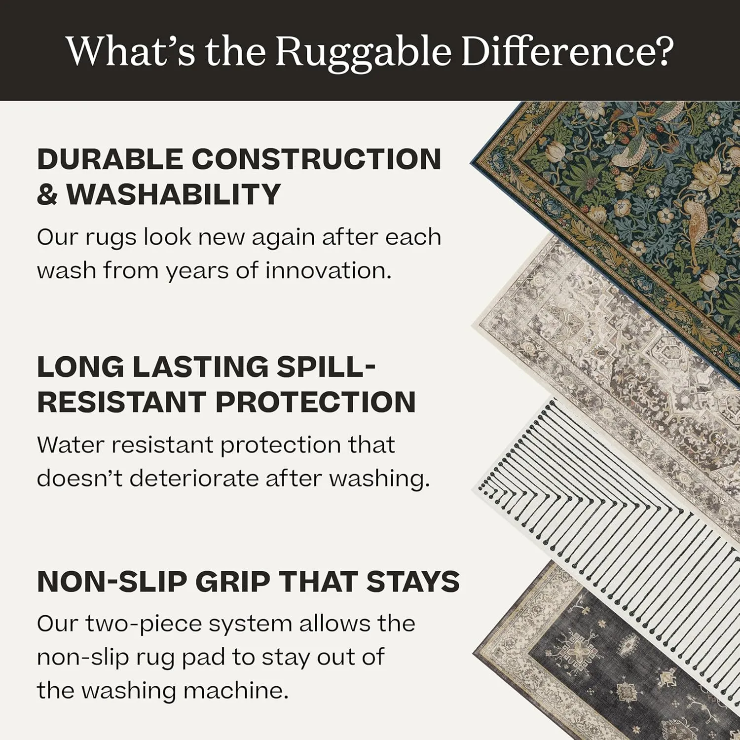 Ruggable Washable 2x10 Runner Rug, Camellia Jade, Premium Rugs for Hallway, Kitchen, Entryway, Living Room, Bedroom, Office with Gripper Non Slip Pad