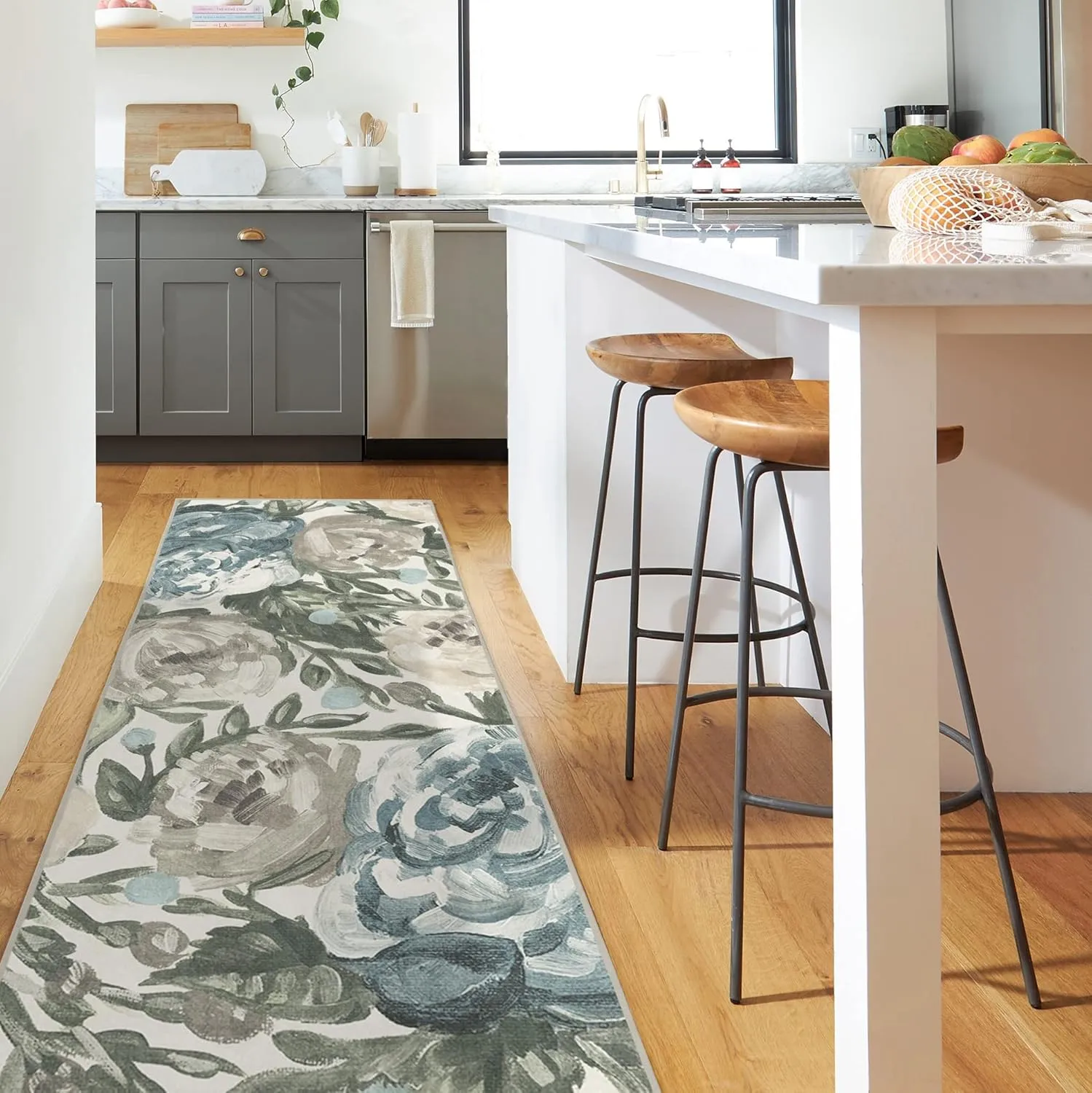 Ruggable Washable 2x10 Runner Rug, Camellia Jade, Premium Rugs for Hallway, Kitchen, Entryway, Living Room, Bedroom, Office with Gripper Non Slip Pad