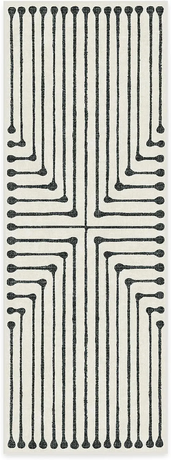 Ruggable x Jonathan Adler Washable 2x7 Runner Rug, Black and White, Premium Rugs for Hallway, Kitchen, Entryway, Living Room, Bedroom, Office with Gripper Non Slip Pad, Inkdrop Black & Ivory
