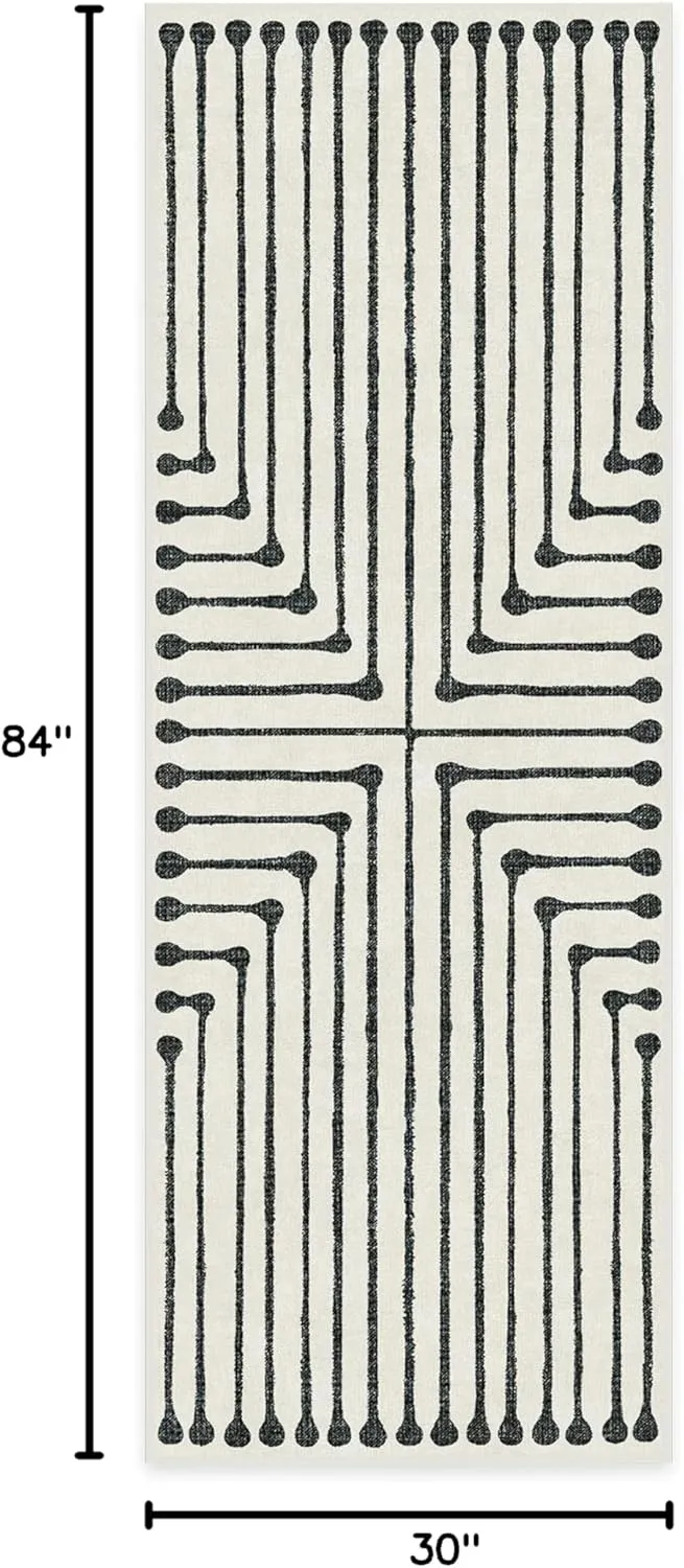 Ruggable x Jonathan Adler Washable 2x7 Runner Rug, Black and White, Premium Rugs for Hallway, Kitchen, Entryway, Living Room, Bedroom, Office with Gripper Non Slip Pad, Inkdrop Black & Ivory