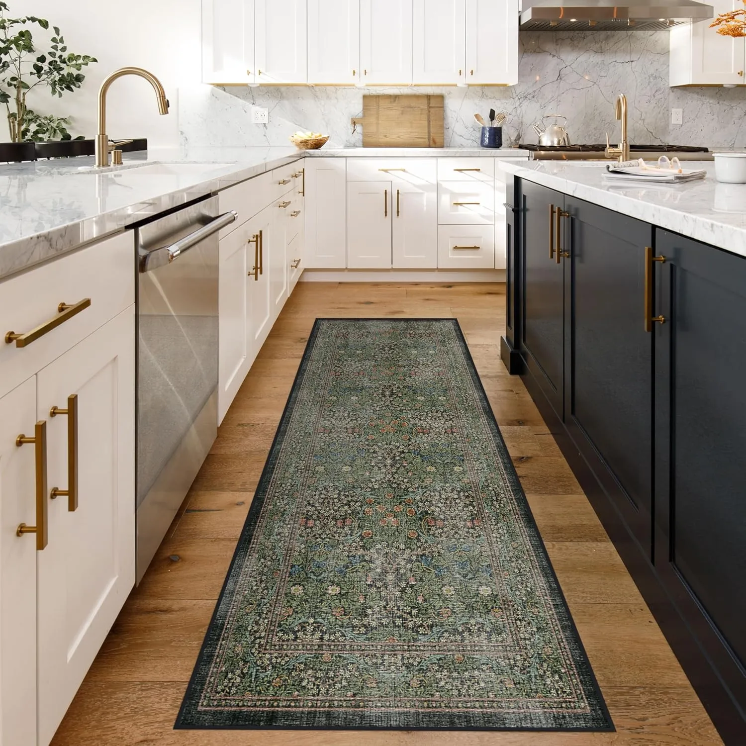 Ruggable x Morris & Co Washable 2x10 Runner Rug, Blackthorn Forest Green, Premium Rugs for Hallway, Kitchen, Entryway, Living Room, Bedroom, Office with Gripper Non Slip Pad