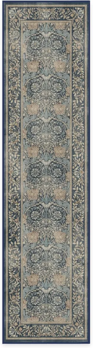Ruggable x Morris & Co Washable 2x10 Runner Rug, Honeysuckle & Tulip Blue, Premium Rugs for Hallway, Kitchen, Entryway, Living Room, Bedroom, Office with Gripper Non Slip Pad