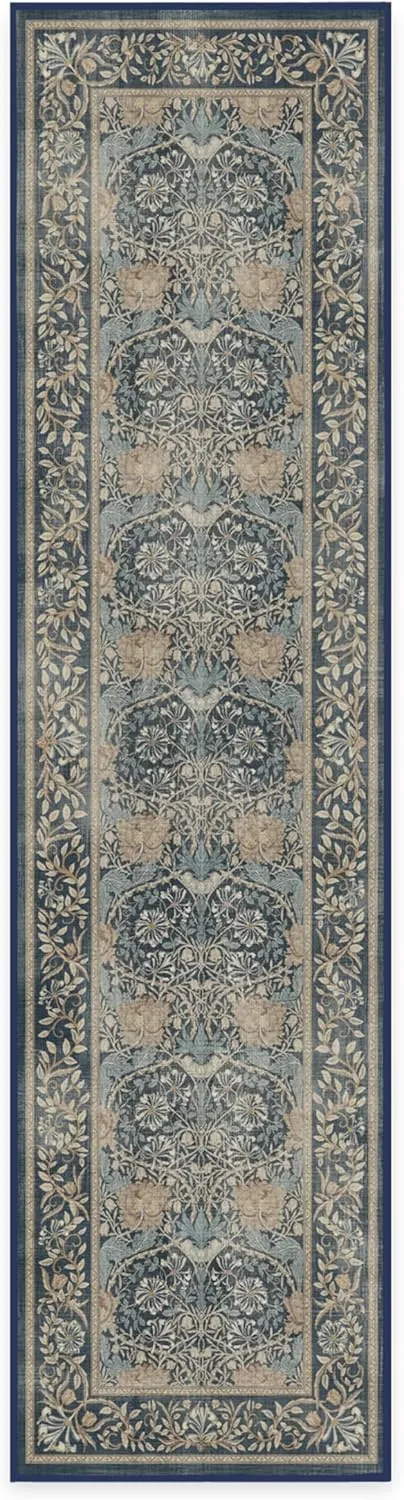 Ruggable x Morris & Co Washable 2x10 Runner Rug, Honeysuckle & Tulip Blue, Premium Rugs for Hallway, Kitchen, Entryway, Living Room, Bedroom, Office with Gripper Non Slip Pad