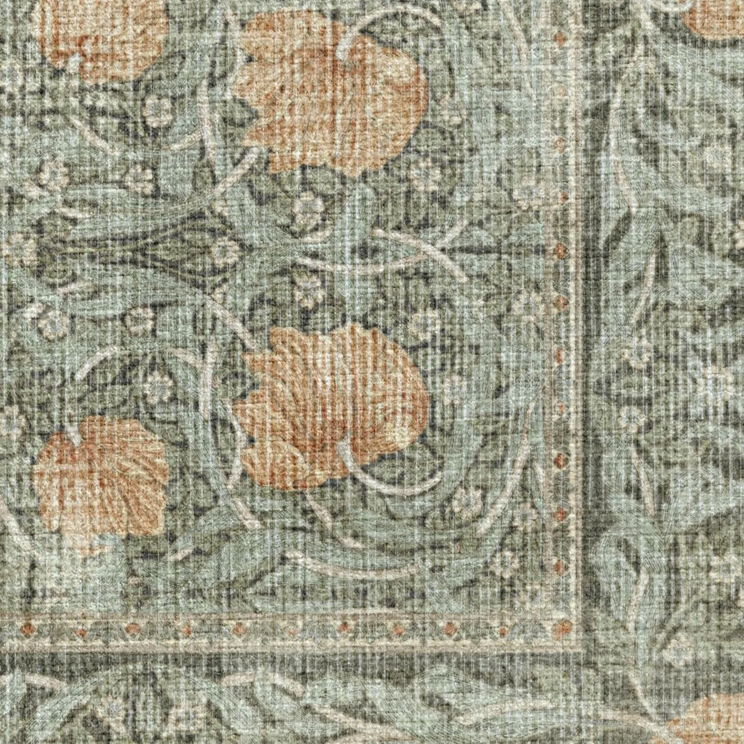 Ruggable x Morris & Co Washable 8x10 Large Area Rug, Pimpernel Vintage Green, Premium Rugs for Living Room, Bedroom, Kitchen, Office, Classroom with Gripper Non Slip Pad