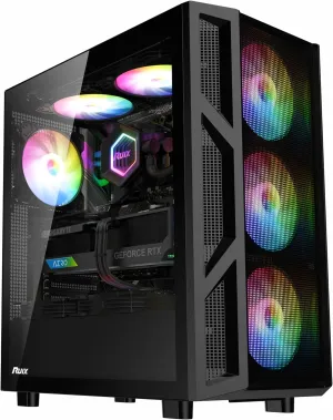 RUIX CV103 ATX Mid-Tower PC Case, Pre-Installed 4 x 120mm RGB Fans, RGB Color Lighting, Tempered Glass, USB 3.0, Gaming Computer Case, High-Airflow - Black