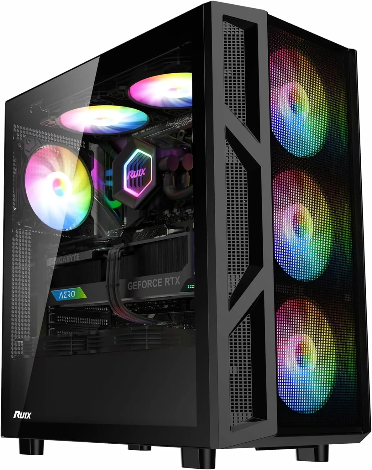 RUIX CV103 ATX Mid-Tower PC Case, Pre-Installed 4 x 120mm RGB Fans, RGB Color Lighting, Tempered Glass, USB 3.0, Gaming Computer Case, High-Airflow - Black