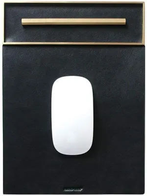 russell hazel Vegan Leather Mousepad with Accessory Tray, Black with Brass, 7.75” x 11”,43107