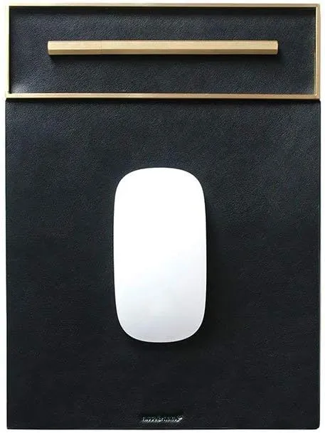 russell hazel Vegan Leather Mousepad with Accessory Tray, Black with Brass, 7.75” x 11”,43107