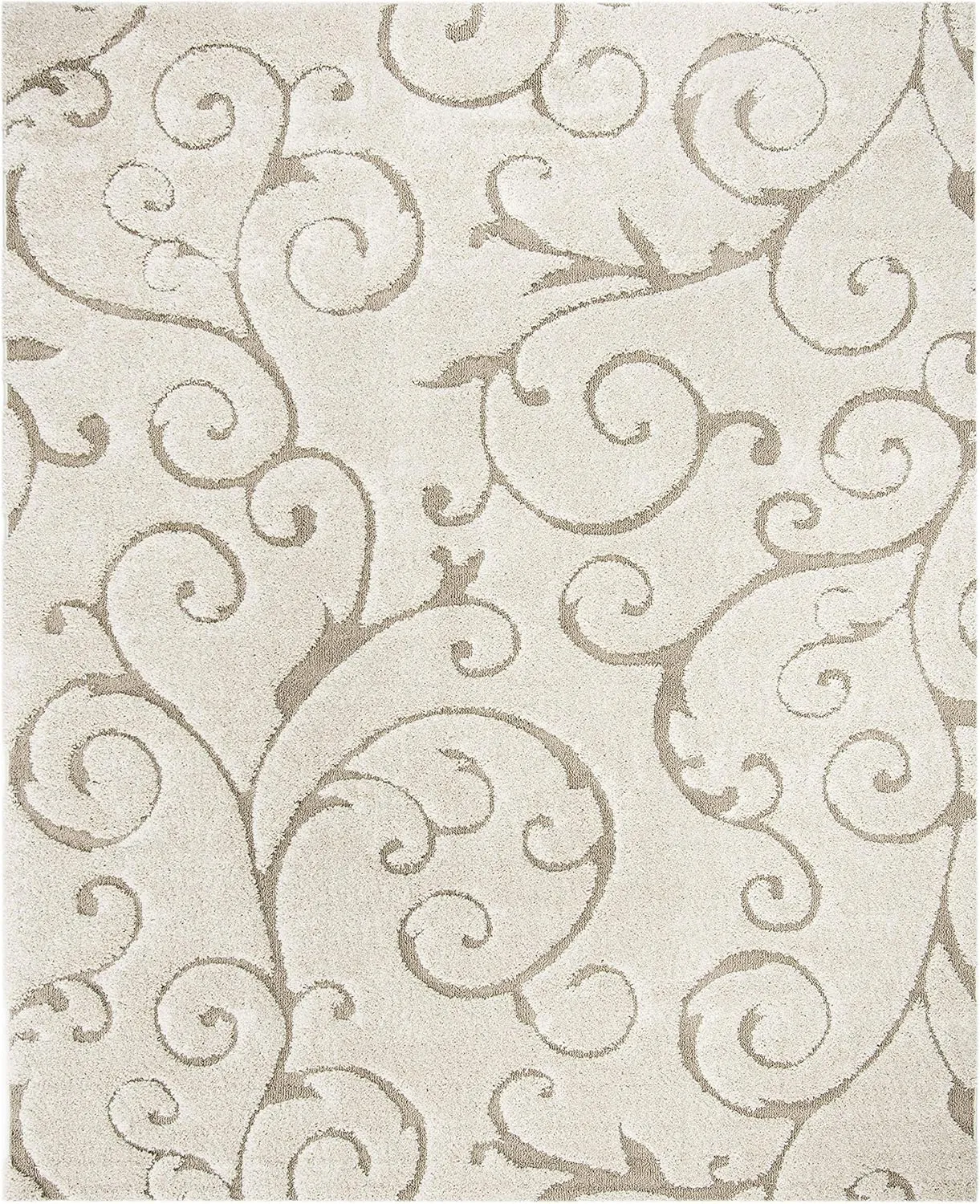 SAFAVIEH Florida Shag Collection Area Rug - 8' x 10', Cream & Beige, Scroll Design, Non-Shedding & Easy Care, 1.2-inch Thick Ideal for High Traffic Areas in Living Room, Bedroom (SG455-1113)