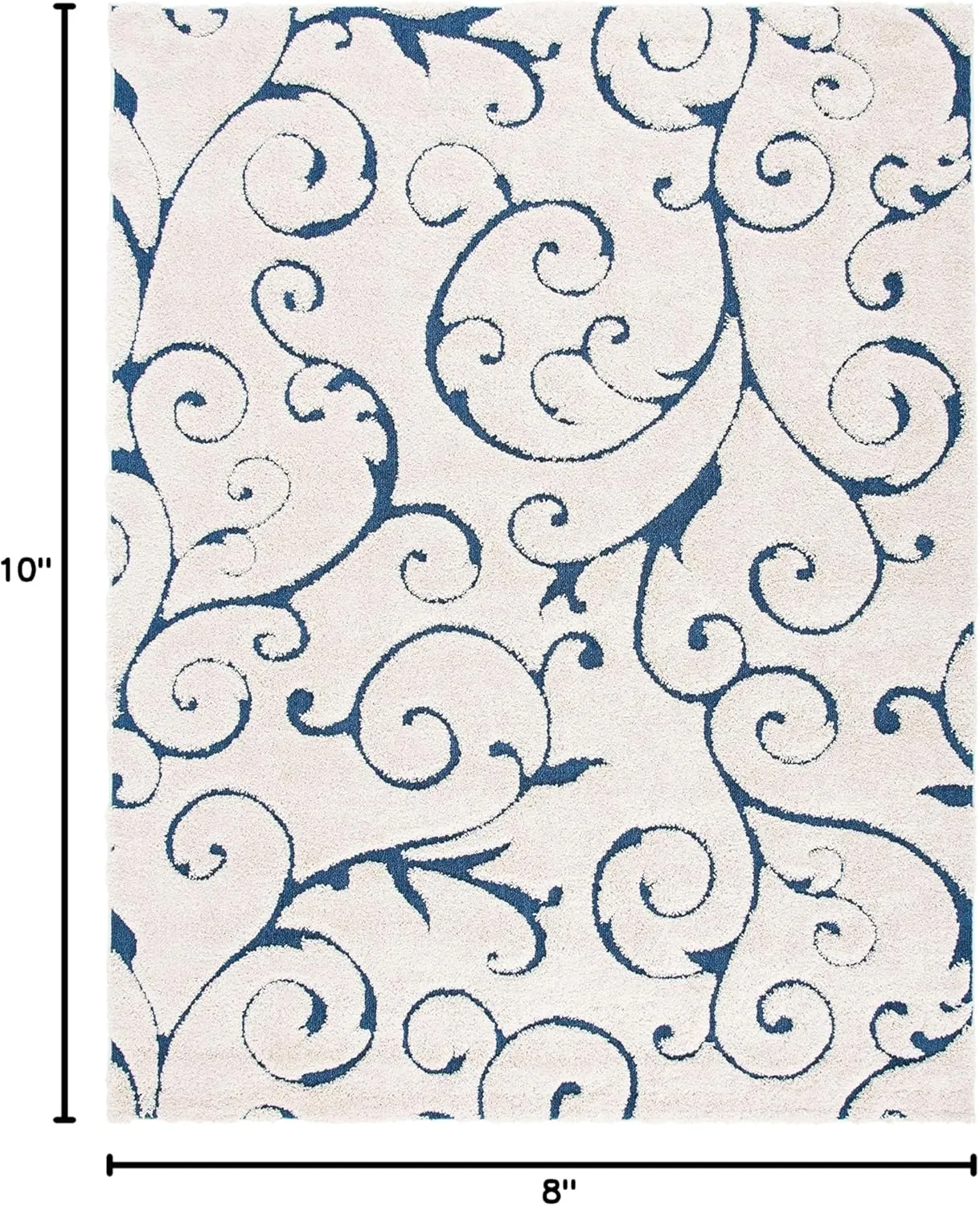 SAFAVIEH Florida Shag Collection Area Rug - 8' x 10', Cream & Blue, Scroll Design, Non-Shedding & Easy Care, 1.2-inch Thick Ideal for High Traffic Areas in Living Room, Bedroom (SG455-1165)