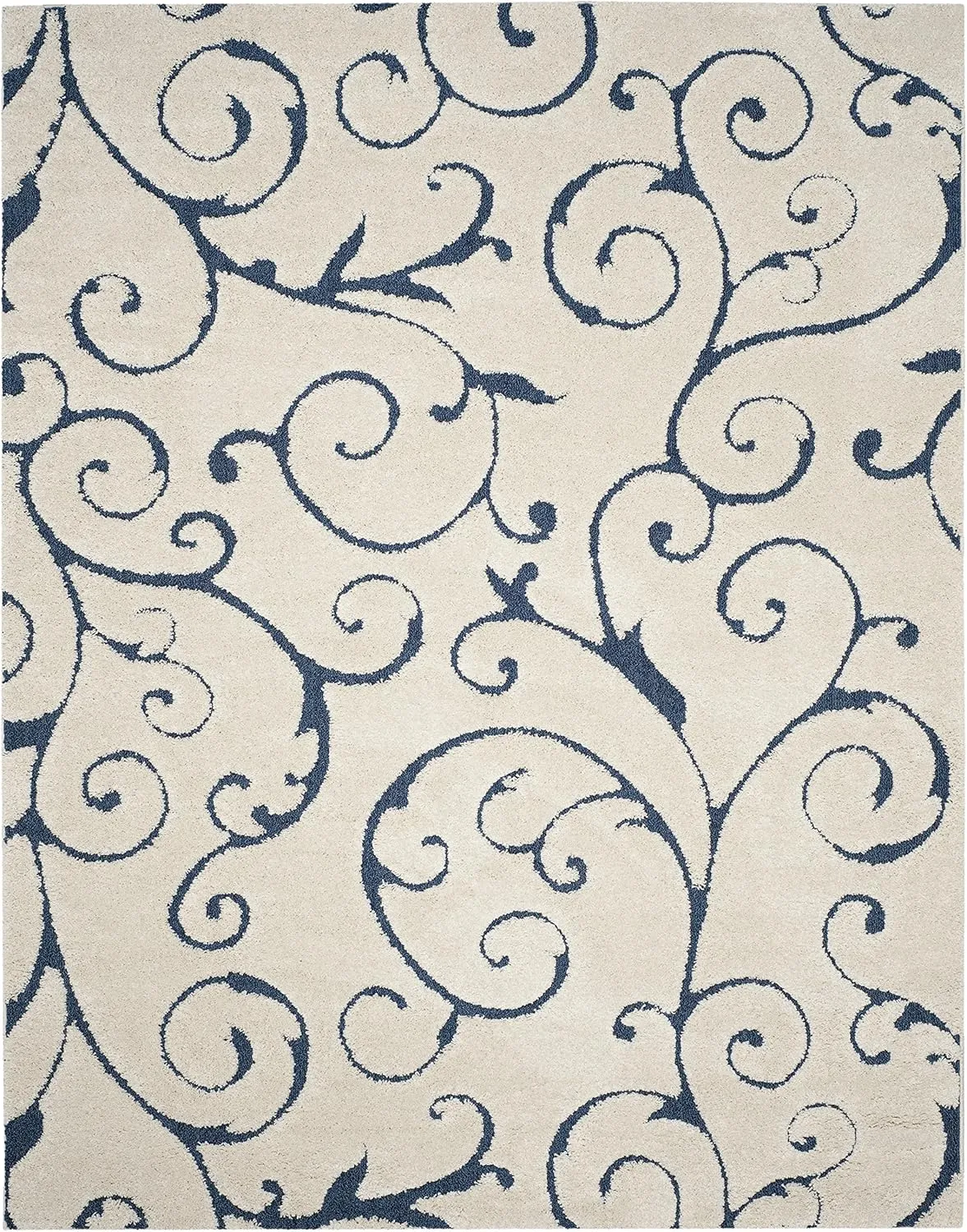 SAFAVIEH Florida Shag Collection Area Rug - 8' x 10', Cream & Blue, Scroll Design, Non-Shedding & Easy Care, 1.2-inch Thick Ideal for High Traffic Areas in Living Room, Bedroom (SG455-1165)