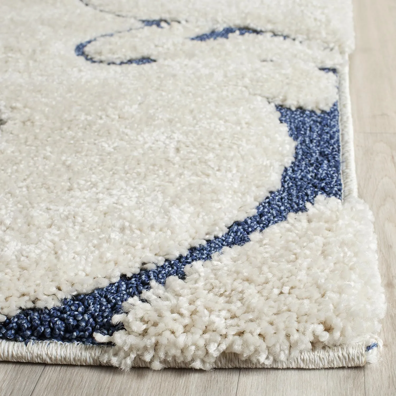 SAFAVIEH Florida Shag Collection Area Rug - 8' x 10', Cream & Blue, Scroll Design, Non-Shedding & Easy Care, 1.2-inch Thick Ideal for High Traffic Areas in Living Room, Bedroom (SG455-1165)