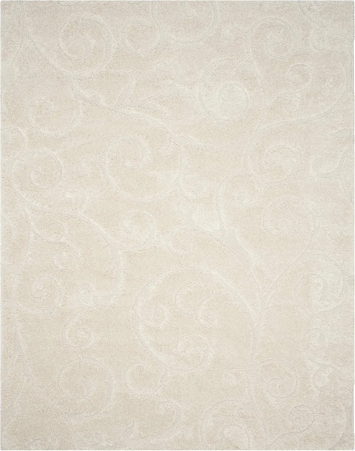 SAFAVIEH Florida Shag Collection Area Rug - 8' x 10', Creme & Creme, Scroll Design, Non-Shedding & Easy Care, 1.2-inch Thick Ideal for High Traffic Areas in Living Room, Bedroom (SG455-1111)
