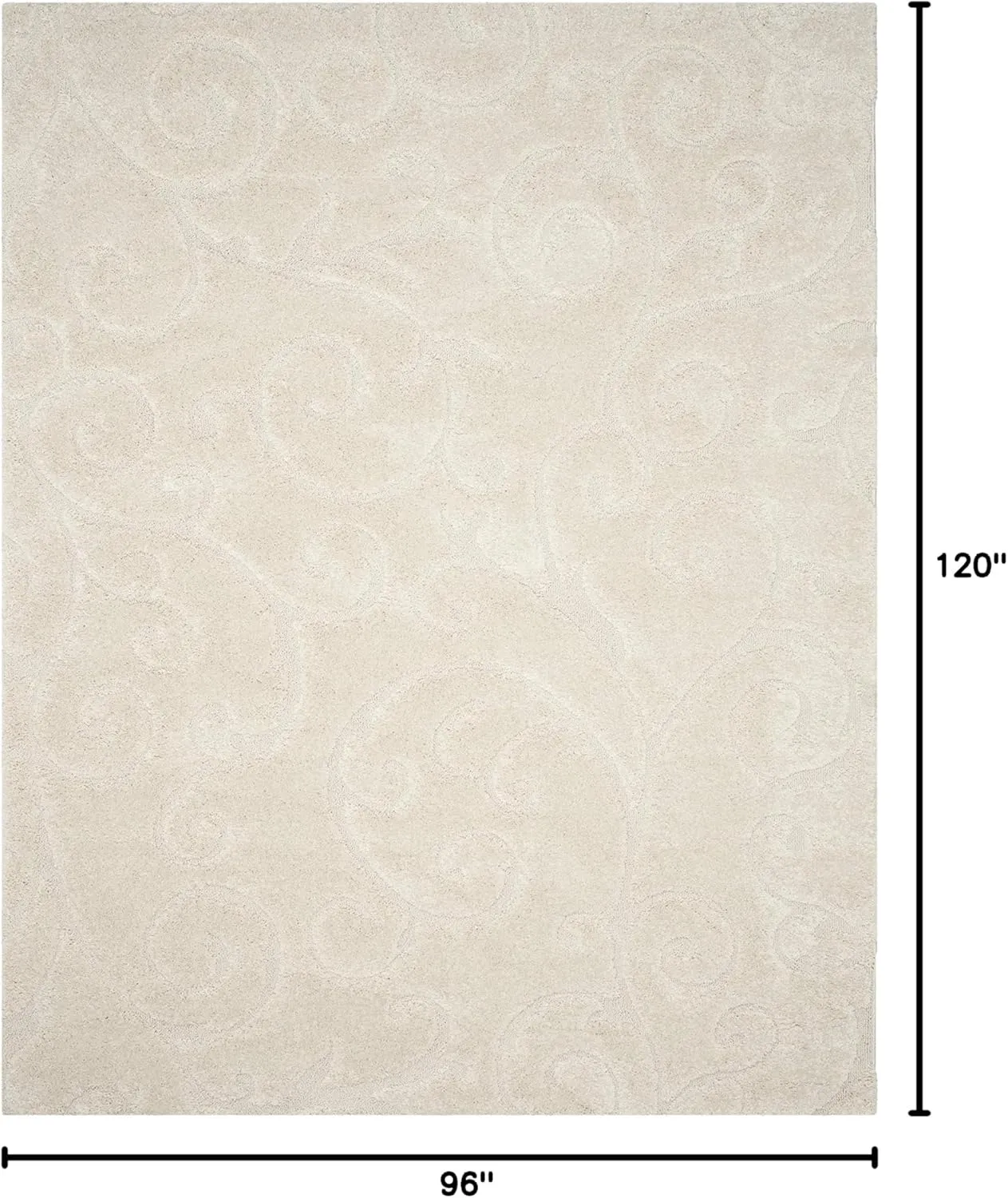 SAFAVIEH Florida Shag Collection Area Rug - 8' x 10', Creme & Creme, Scroll Design, Non-Shedding & Easy Care, 1.2-inch Thick Ideal for High Traffic Areas in Living Room, Bedroom (SG455-1111)