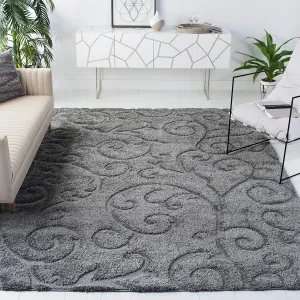 SAFAVIEH Florida Shag Collection Area Rug - 8' x 10', Grey, Scroll Design, Non-Shedding & Easy Care, 1.2-inch Thick Ideal for High Traffic Areas in Living Room, Bedroom (SG455-8013)