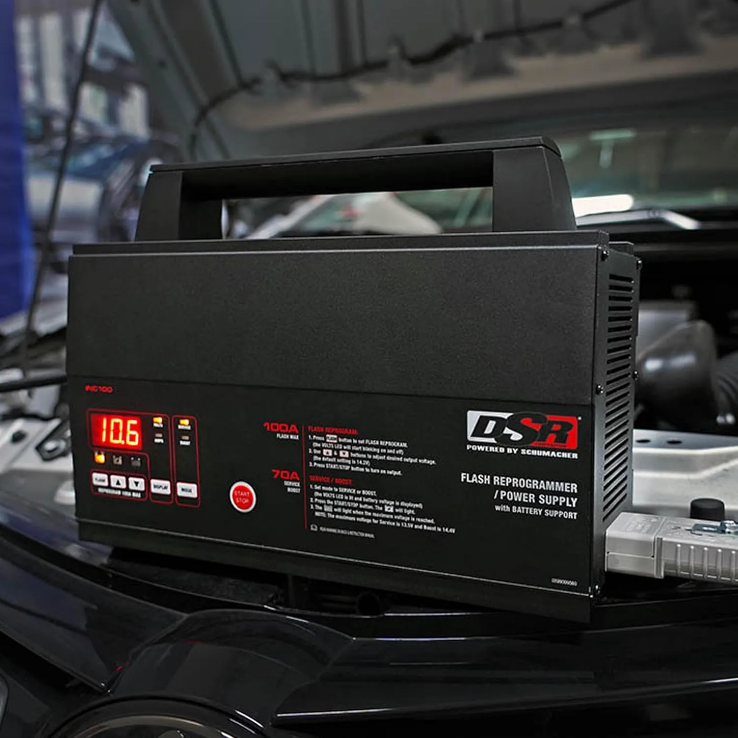 Schumacher Electric DSR ProSeries INC100 Fully Automatic Battery Charger and Flash Reprogramming Power Supply with Service Mode, 100 Amps, 12 Volts, Black, 1 Unit