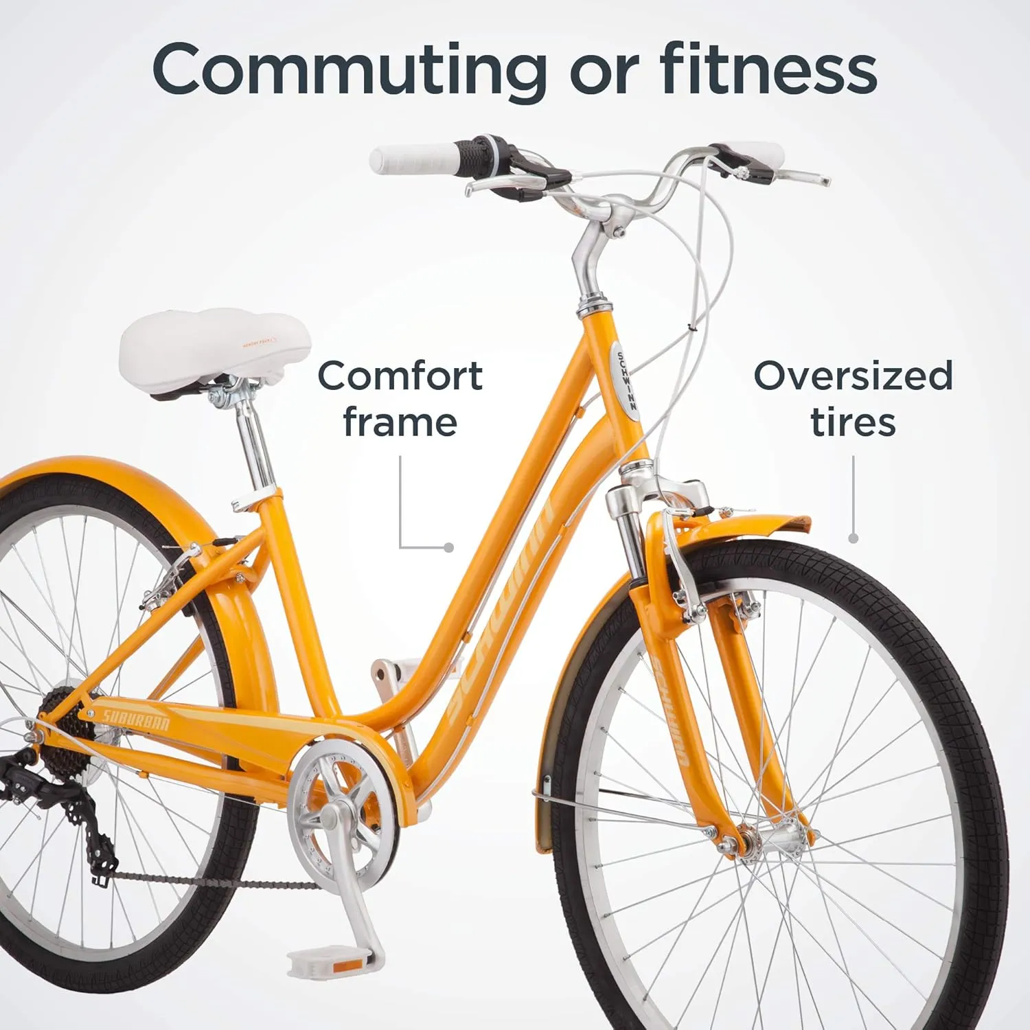 Schwinn Suburban Adult Comfort Bike, Men and Women, 26-Inch Wheels, 7 Speed Drivetrain, 16 or 17-Inch Aluminum Frame, Alloy Linear Hand Brakes