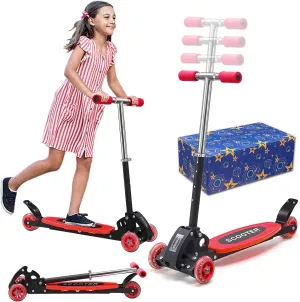 Scooters for Kids 3-5, Heavy Duty 3 Wheel Toddler Scooter 120 lb Capacity, Foldable Kick Scooter with 4 Level Adjustable Handlebar, Wide Deck, Safe Metal Rear Brake, Lean to Steer, Boy Girl Child Gift