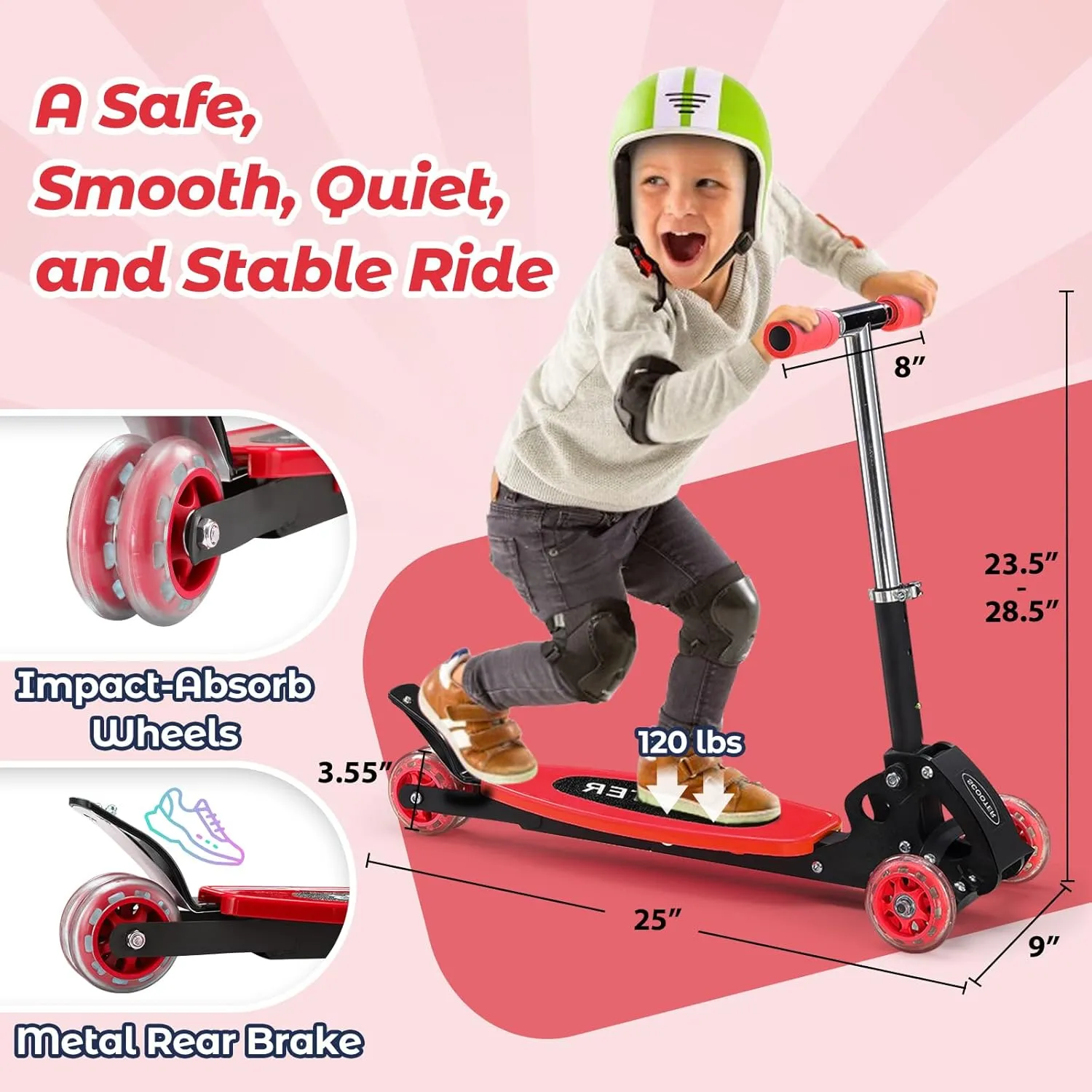 Scooters for Kids 3-5, Heavy Duty 3 Wheel Toddler Scooter 120 lb Capacity, Foldable Kick Scooter with 4 Level Adjustable Handlebar, Wide Deck, Safe Metal Rear Brake, Lean to Steer, Boy Girl Child Gift