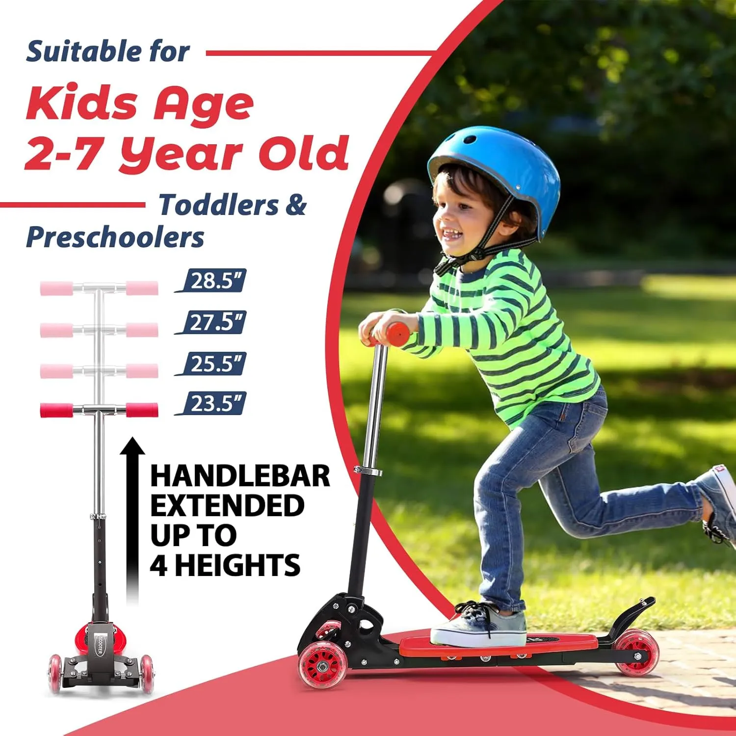 Scooters for Kids 3-5, Heavy Duty 3 Wheel Toddler Scooter 120 lb Capacity, Foldable Kick Scooter with 4 Level Adjustable Handlebar, Wide Deck, Safe Metal Rear Brake, Lean to Steer, Boy Girl Child Gift