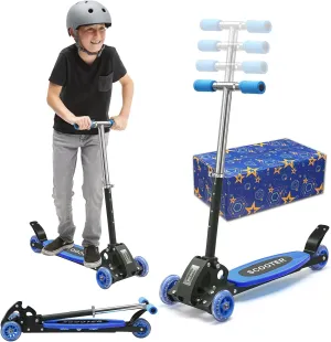 Scooters for Kids 3-5, Heavy Duty 3 Wheel Toddler Scooter 120 lb Capacity, Foldable Kick Scooter with 4 Level Adjustable Handlebar, Wide Deck, Safe Metal Rear Brake, Lean to Steer, Boy Girl Child Gift