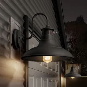 Set of 2 Gooseneck Outdoor Wall Lights Fixtures,Dusk to Dawn Motion Sensor Farmhouse Wall Sconce Barn Lamp for Patio,Adjustable Exterior Porch Light Wall Mount Lighting Black with Rotary Dial Control
