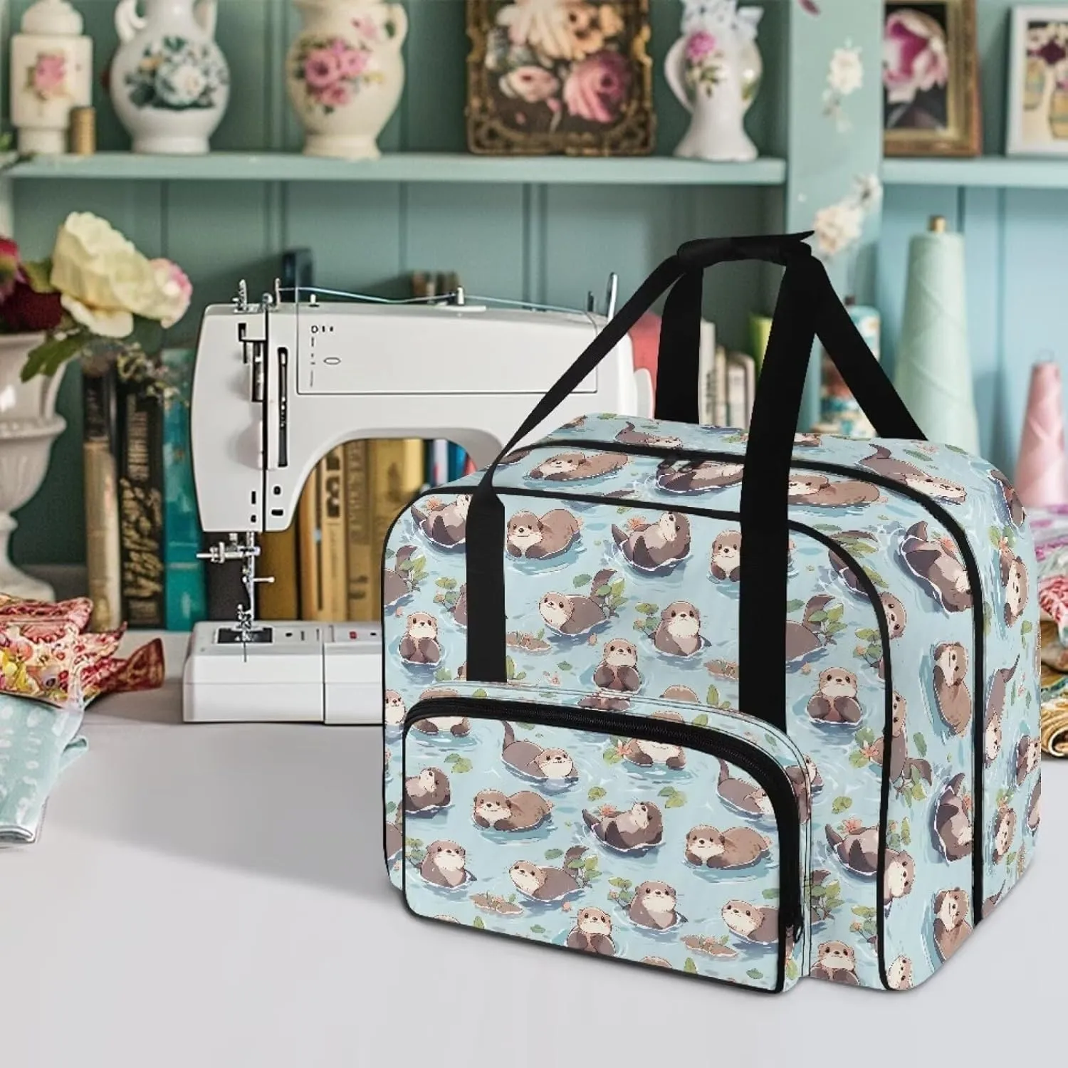 Sewing Machine Carrying Case Handbag Cute Otter Sewing Machine Bag Tote Bag for Most Standard Singer, Brother, Janome