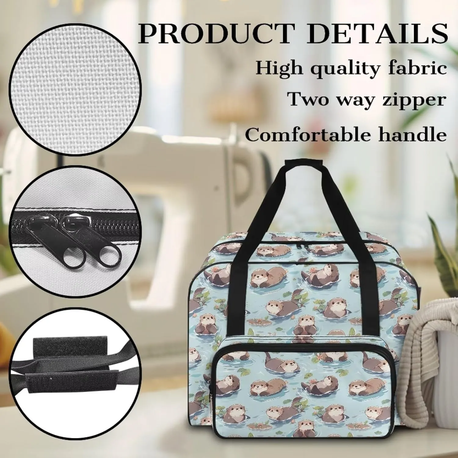 Sewing Machine Carrying Case Handbag Cute Otter Sewing Machine Bag Tote Bag for Most Standard Singer, Brother, Janome